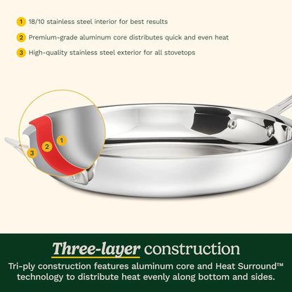 Cuisinart PureClad™ PureClad™ Triple-Ply 12" Stainless Steel Skillet with Helper Handle and Cover. PCT22-30HC
