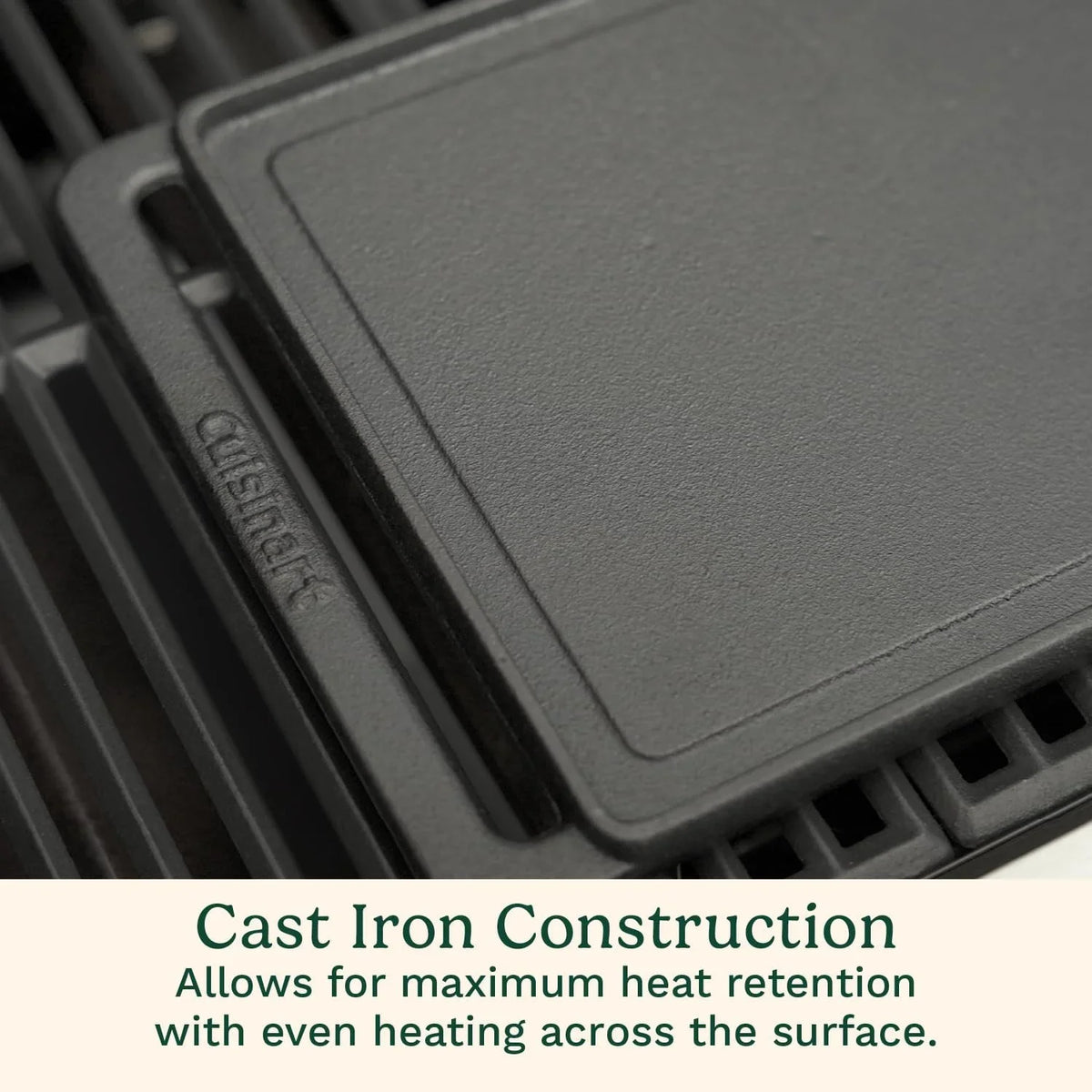 Cuisinart Reversible Cast Iron Grill/Griddle Plate, 15.75” x 9” Pre-Seasoned Cooking Surface with Flat and Ribbed Sides, Stovetop Griddle for Electric Ranges, Use on Stove, Campfire, or Gas Grill