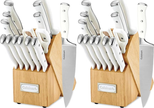 Cuisinart 15-Piece Knife Set with Block, High Carbon Stainless Steel, Forged Triple Rivet, White, C77WTR-15P (Pack of 2)