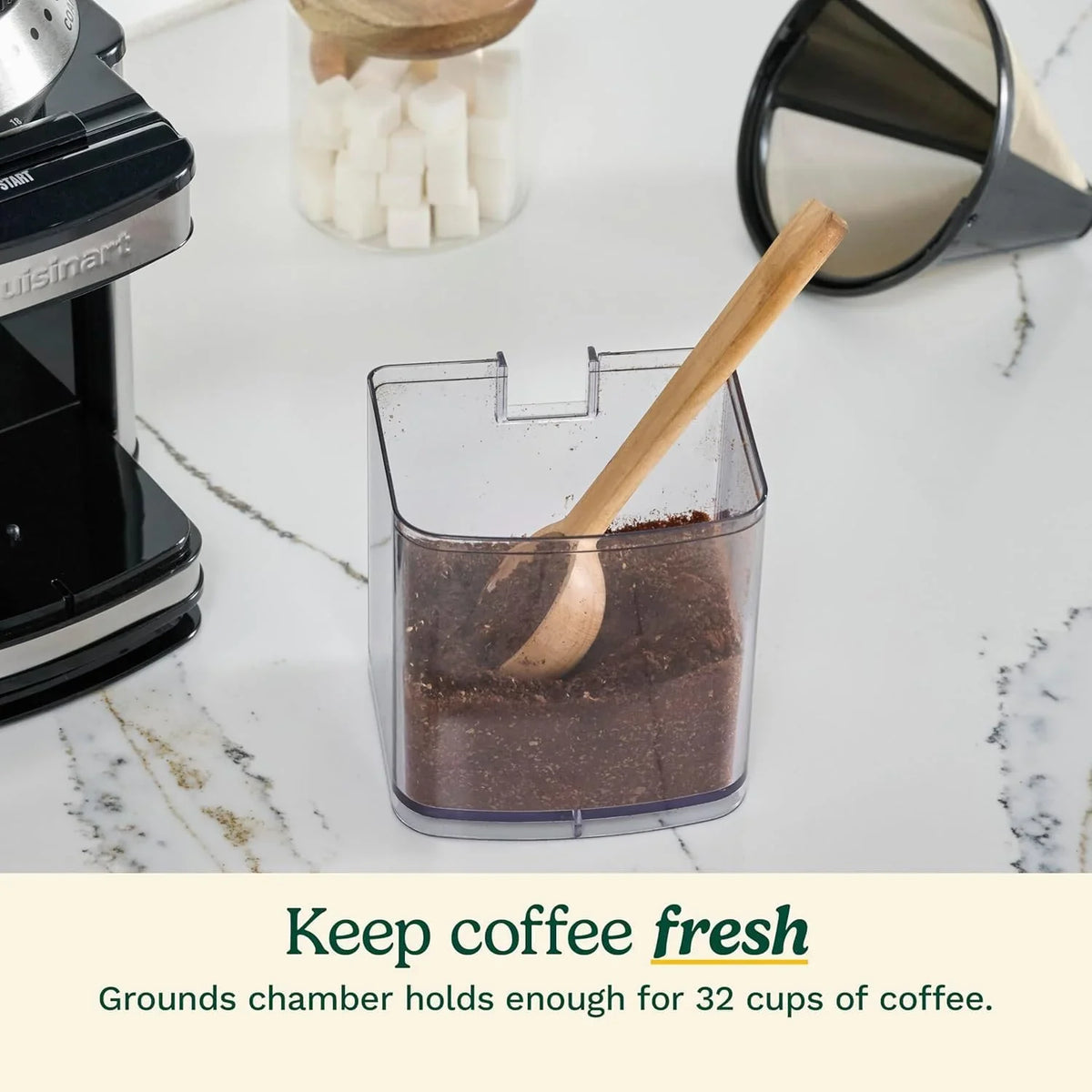 Cuisinart Coffee Grinder, Electric One-Touch Automatic Burr Coffee Grinder with 18-Position Grind Selector, Cup Size Selector for 4 – 18 Cups, Cream Stainless Steel