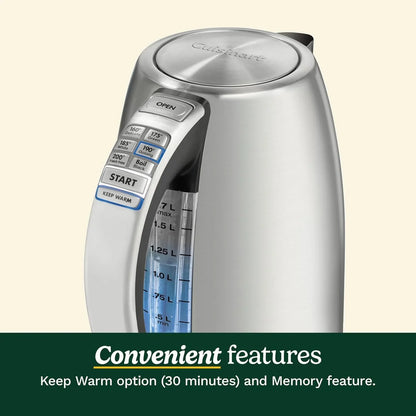 Cuisinart PerfecTemp 1.7-Liter Electric Kettle, Cordless Electric Tea Kettle, 1500W for Fast Heat-Up, 6 Preset Temperatures, 30-Minute Keep Warm, Stay Cool Nonslip Handle, Red Stainless