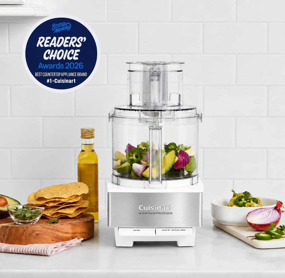 Cuisinart Food Processor 14-Cup Vegetable Chopper for Mincing, Dicing, Shredding, Puree & Kneading Dough, White, DFP-14BCWNY