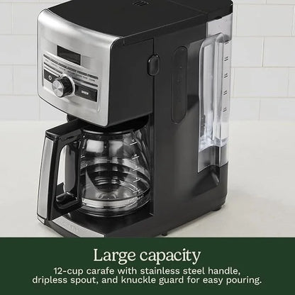 Cuisinart Personal Brew™ 12-Cup Coffee Maker, Automatic Coffee Machine, Programmable Coffee Maker for Home Brewing Convenience with Adjustable Brew Strength, Stainless Steel/Black, DCC-12