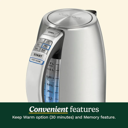 Cuisinart PerfecTemp 1.7-Liter Electric Kettle, Cordless Electric Tea Kettle, 1500W for Fast Heat-Up, 6 Preset Temperatures, 30-Minute Keep Warm, Stay Cool Nonslip Handle, Graphite Gray