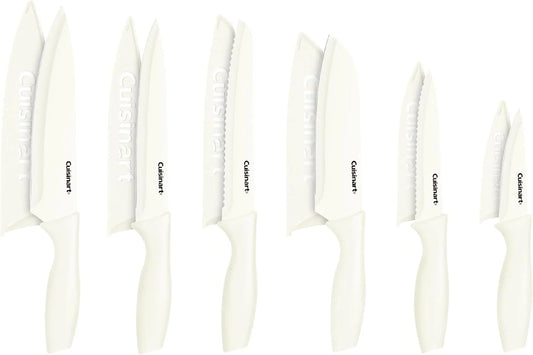 Cuisinart Knife Set, 12pc Ceramic Coated Knife Set with 6 Blades & 6 Blade Guards, Lightweight, Stainless Steel, Durable & Dishwasher Safe (Cream)