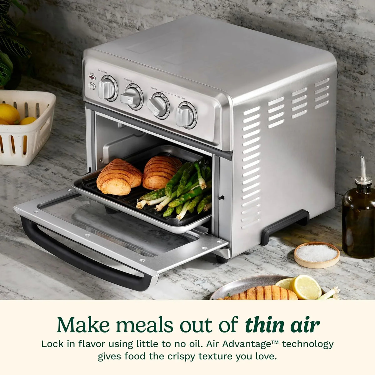 Cuisinart Air Fryer Toaster Oven with Grill, 1800W 8-1 Air Fryer Oven with Bake, Convection Bake, Grill, Broil and Warm Options, Large Capacity, 60-Minute Timer, TOA-70W, White