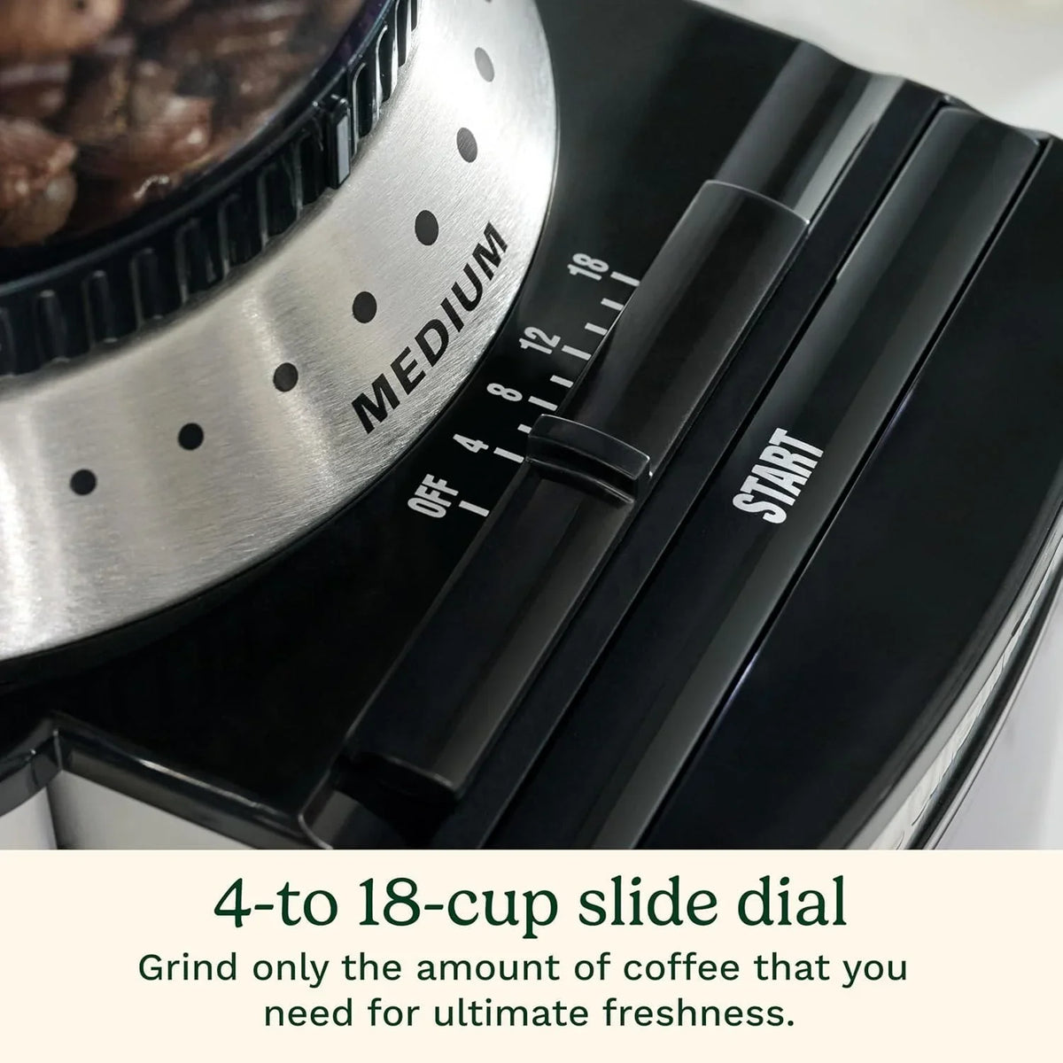 Cuisinart Coffee Grinder, Electric One-Touch Automatic Burr Coffee Grinder with 18-Position Grind Selector, Cup Size Selector for 4 – 18 Cups, Cream Stainless Steel