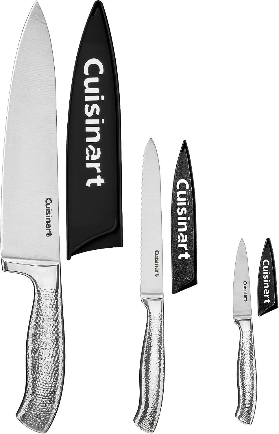 Cuisinart Classic Forged Knife Set – High-Carbon Hammered Stainless Steel Blades, Sheath Guards, Ultra Sharp Edge, Extra-Wide Bolster for Stability (6-Piece: 8" Chef, 5.5" Utility, 3.5" Paring)