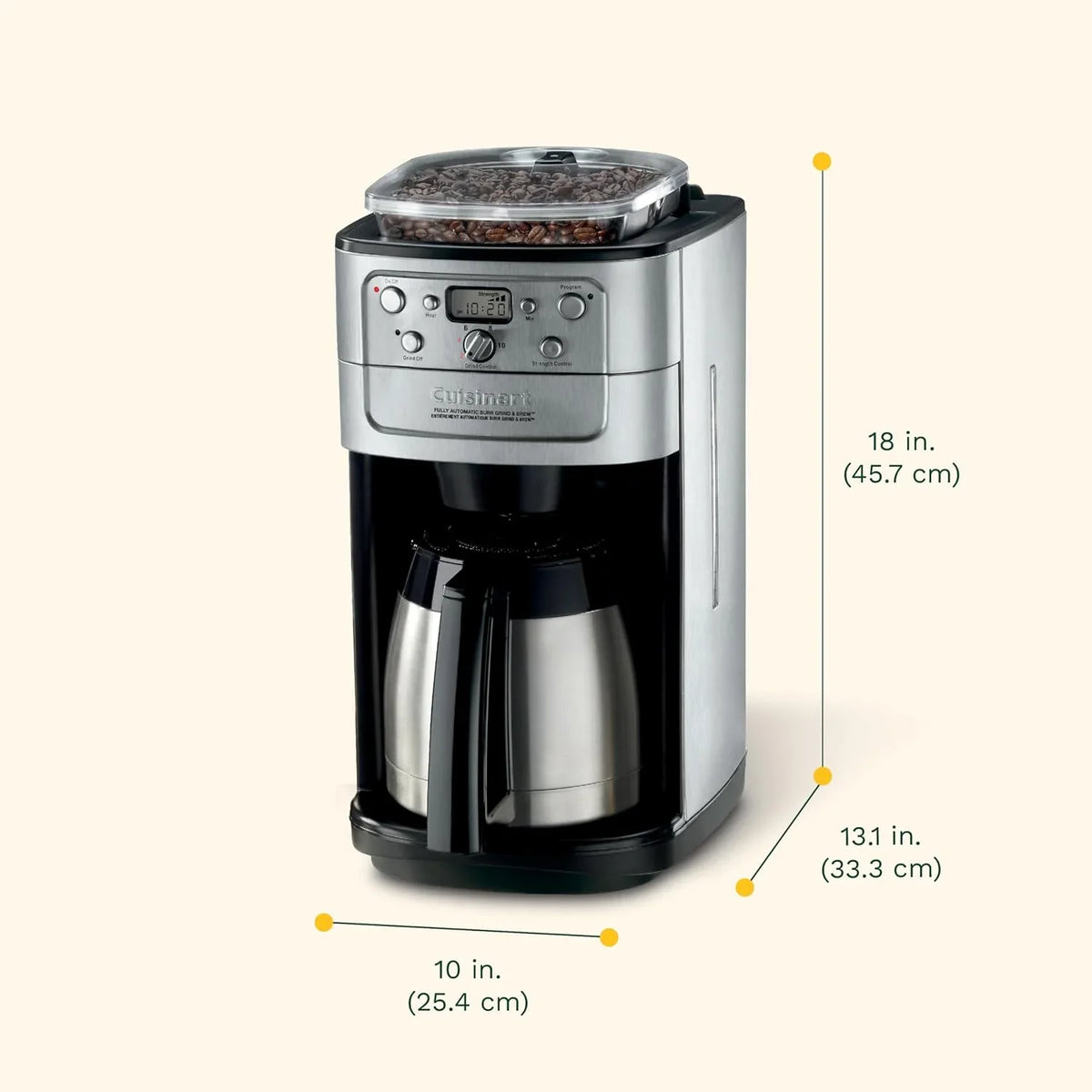 Cuisinart DGB-950BCC Burr Grind & Brew 10 Cup Automatic Coffee Maker, Thermal Carafe, Charcoal Water Filter, Programmable, Stainless Steel