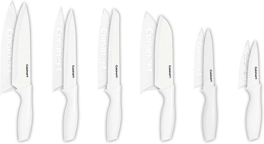 Cuisinart Knife Set, 12pc Ceramic Coated Knife Set with 6 Blades & 6 Blade Guards, Lightweight, Stainless Steel, Durable & Dishwasher Safe (White)