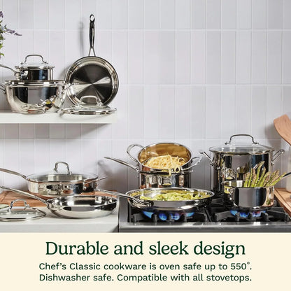 Cuisinart 8-Inch Open Skillet, Stainless Steel Skillet, Large Kitchen Pan, Dishwasher Safe, Compatible with Induction, Electric, Gas Cooktops, Oven Safe Saucepan, Cool Grip Handles